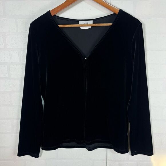 Vintage AGB Womens Velvet Cardigan Size Small Black Velvet Witchy Goth - Picture 1 of 14